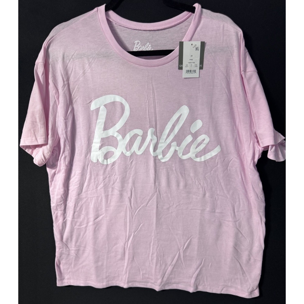 Womens Barbie Logo Classic Short Sleeve Graphic T-Shirt Pink XXL NWT